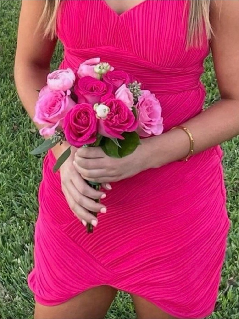 Fuchsia Ruched Boutique V-Neck Women’s Dress